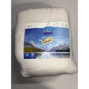 Calm Soft Cotton Gauze Queen Sheet Set White SS000456D-WHT 4 Piece Lightweight